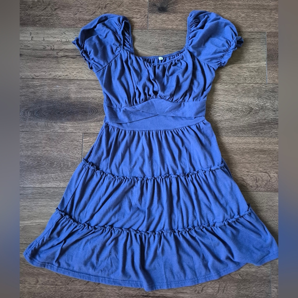 Royal Blue Tiered Smocked Ruffle Mini Dress Women's Sz M